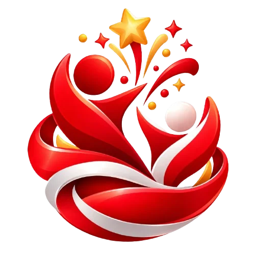 Logo abstrak merah putih untuk ucapan ulang tahun dengan bintang